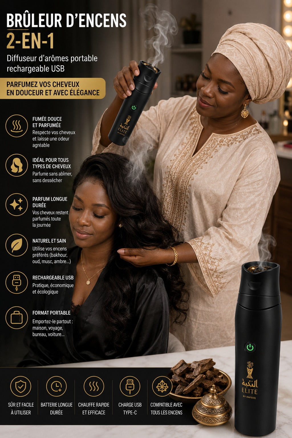 ELITE™ – Brûleur Électrique de Bakhour Rechargeable